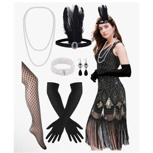 flapper 20s Dress Set Halloween cosplay Costume Size Medium